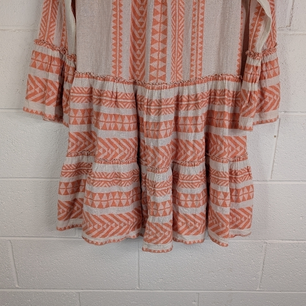 Devotion Twins Dress Womens S Orange Peach Ella Embroidered Tunic Tiered - Picture 8 of 10
